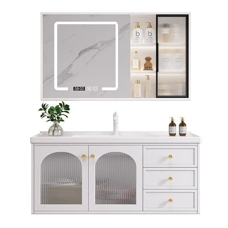 Premium  Bathroom cabinet idyllic light luxury solid wood ceramic integrated basin