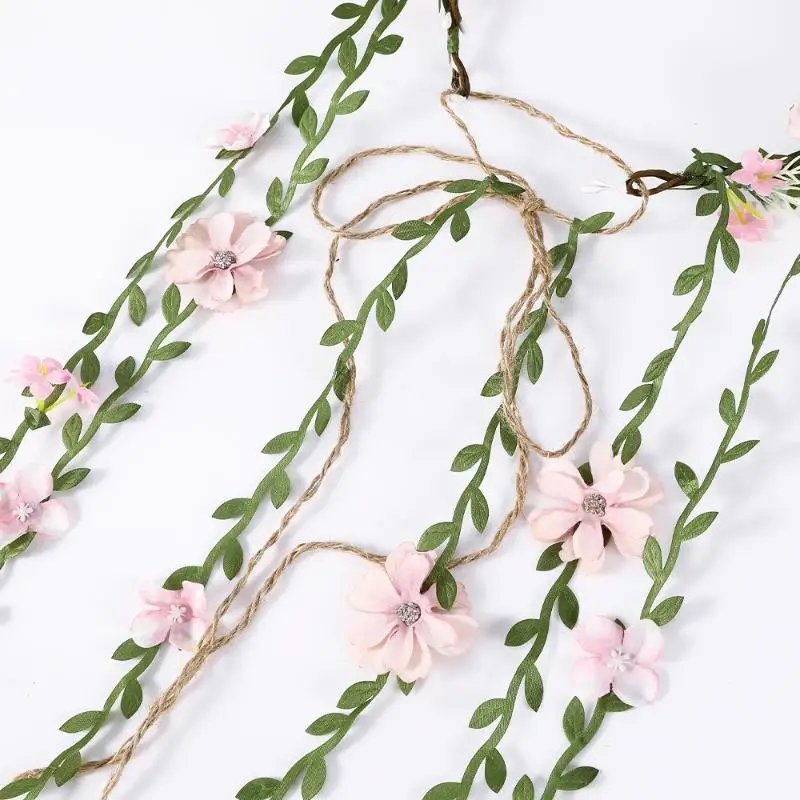 Bohe Blumenranke Haarband Künstlicher Blumenkranz Quasten-Haaraccessoires – Detail 8