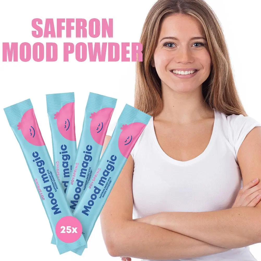25 قطعة/صندوق النساء الزعفران الملحق مسحوق حزمة المزاج شريط الطاقة يحسن المزاج بشكل فعال يخفف التوتر ويعزز المزاج
