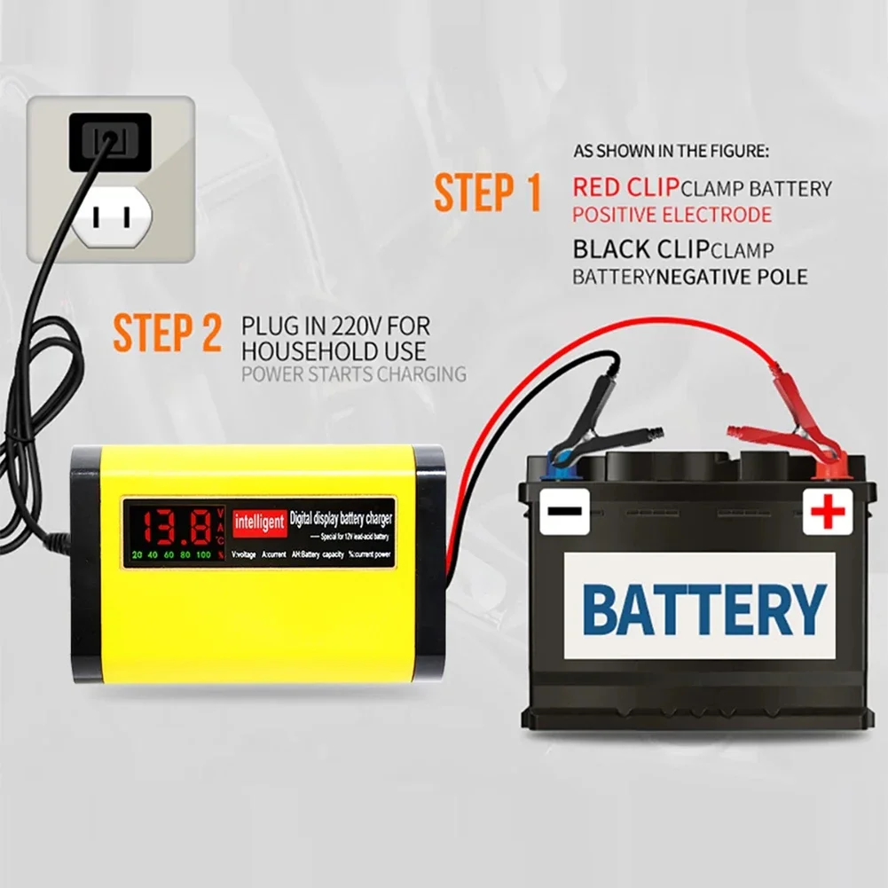 Full Automatic Motorcycle Car Battery Charger 12V 5A Smart Fast Power Charging for AGM GEL Wet Dry Lead Acid Digital LCD Display