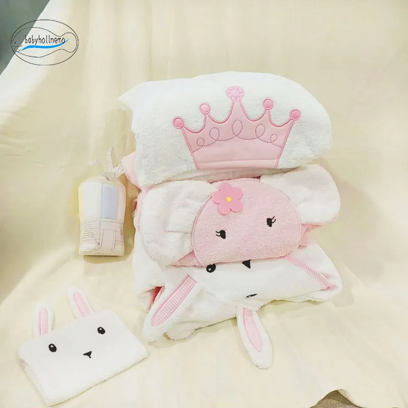 100% Cotton Terry Baby Bathrobe Towel  Cartoon Hooded Skin-Friendly Soft  Absorbent Machine Washable All Season for Toddler 0-3Y