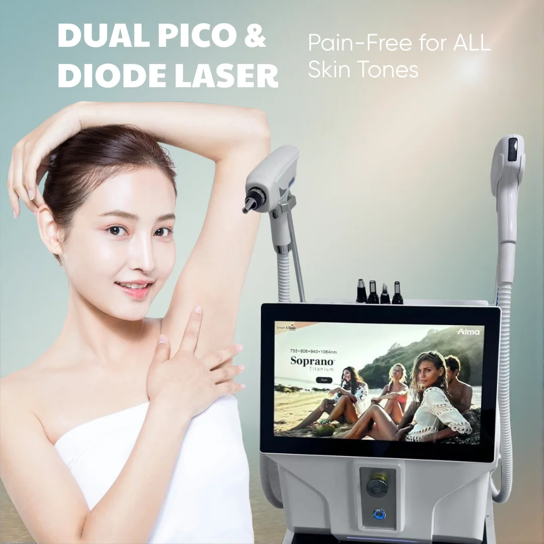 

НОВЫЙ диодный лазер 2-в-1 Ice Titanium – 4000 Вт для удаления волос + пикосекундный лазер ND:YAG для удаления татуировок, профессиональное косметологическое оборудование