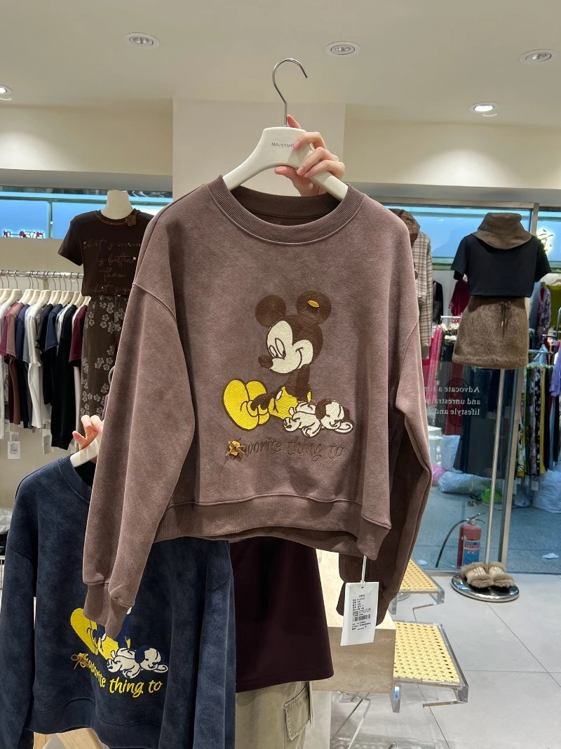 Sweet Embroidery Cartoon Crewneck Sweatshirt 2025 Autumn Winter Stylish Youthful Loose Short Long Sleeved Jacket Sudaderas Mujer