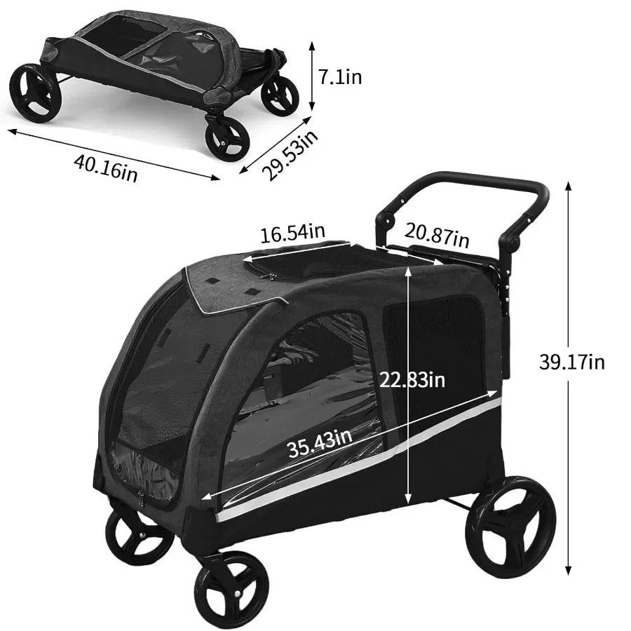Dog Stroller for Large Dogs Extra Large Pet Stroller for Medium Dogs Dog Wagon Carriage Foldable Design Adjustable Handle with