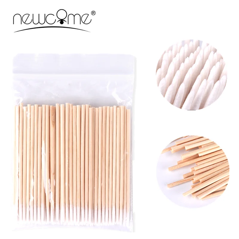 500 Stuks Nagels Hout Wattenstaafje Schoon Sticks Knoppen Tip Houten Katoenen Hoofd Manicure Detail Corrector Nagellak Remover Art gereedschap