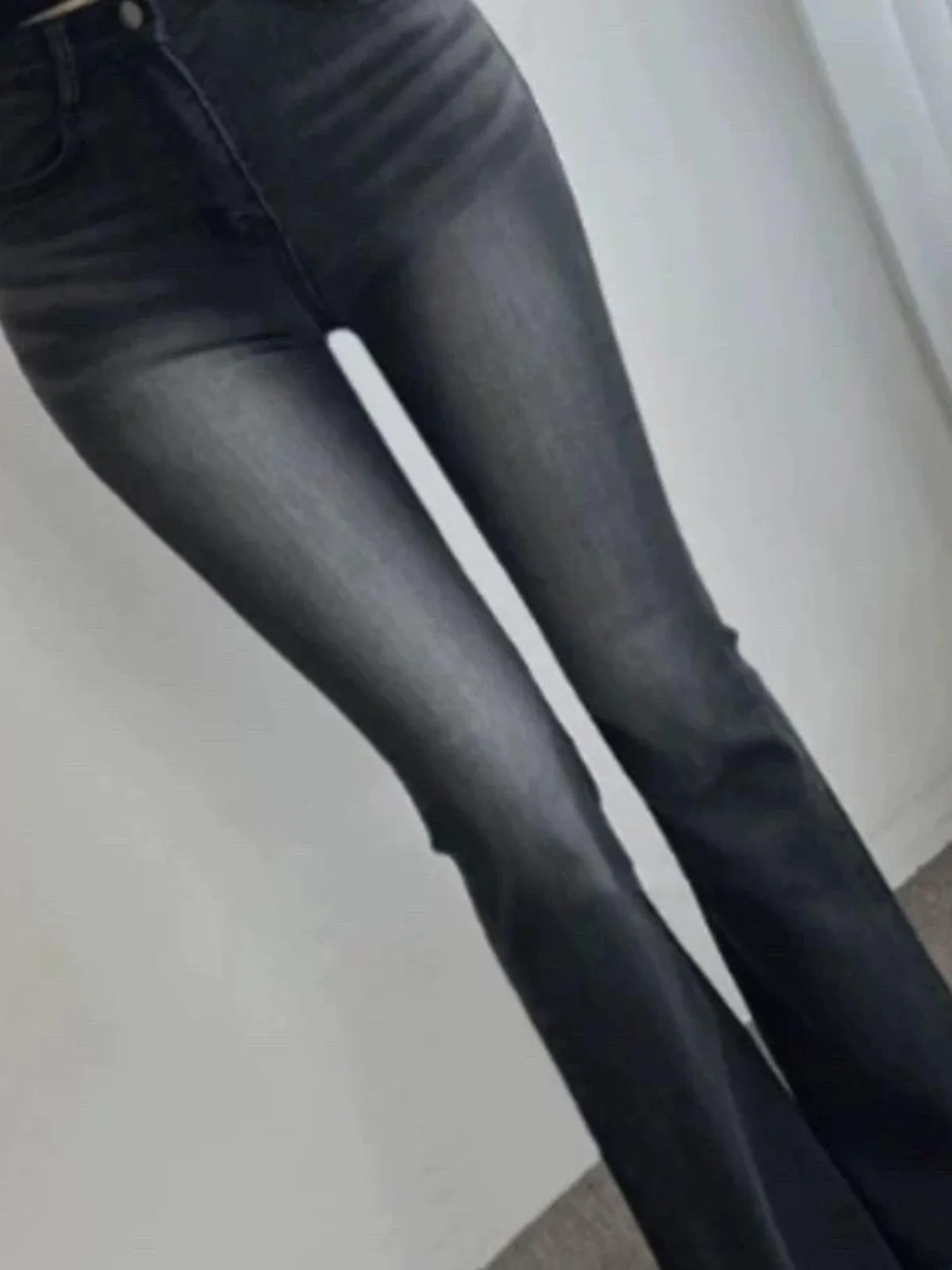 

Джинсы-клеш с высокой талией, облегающие, с рваным краем, длинные, черные, с высокой эластичностью, винтажные, повседневные, из хлопка