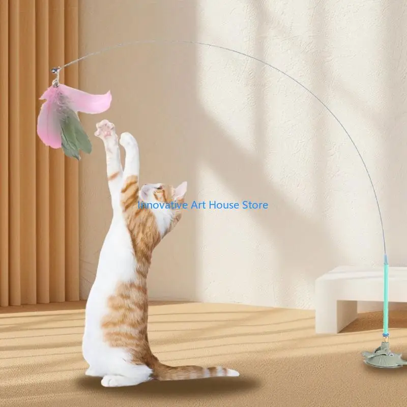 E1PC Suction Cup Cats Teasing Toy Cats Indoor Exercise Cats Feathered Wand Toy
