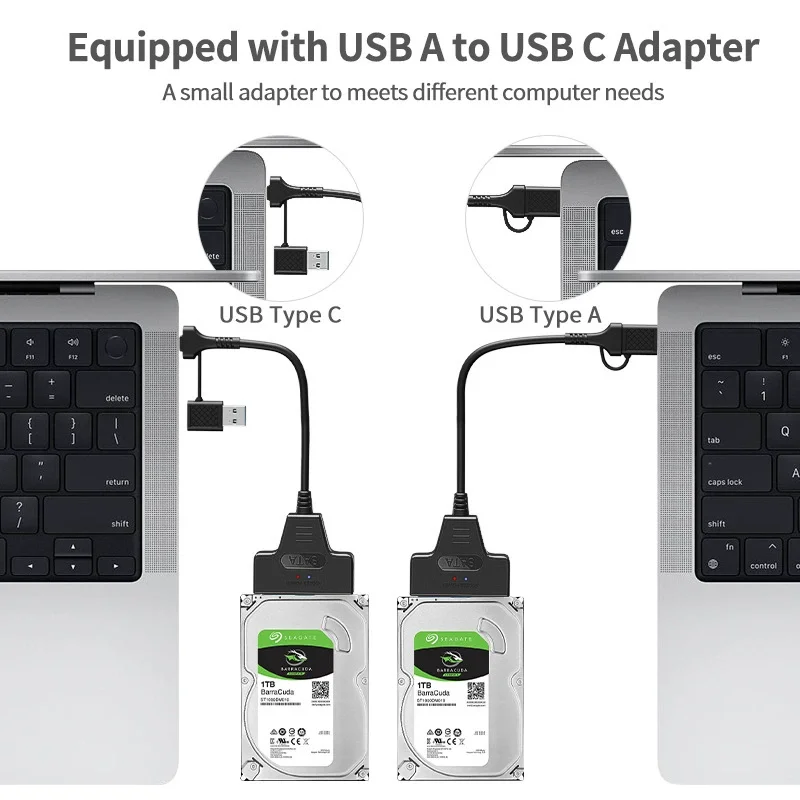 SATA To USB 3.0/Type-C Cable  SATA III Hard Drive Adapter Supply For 2.5 3.5 Inch SSD HDD External Connector With 12V 2A Power