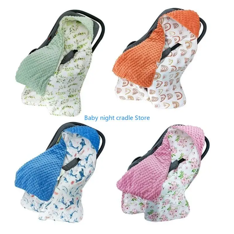 

J2FF Green Leaves Baby Pram Blanket with Integrated Hat for Winter Comfort 90x90cm