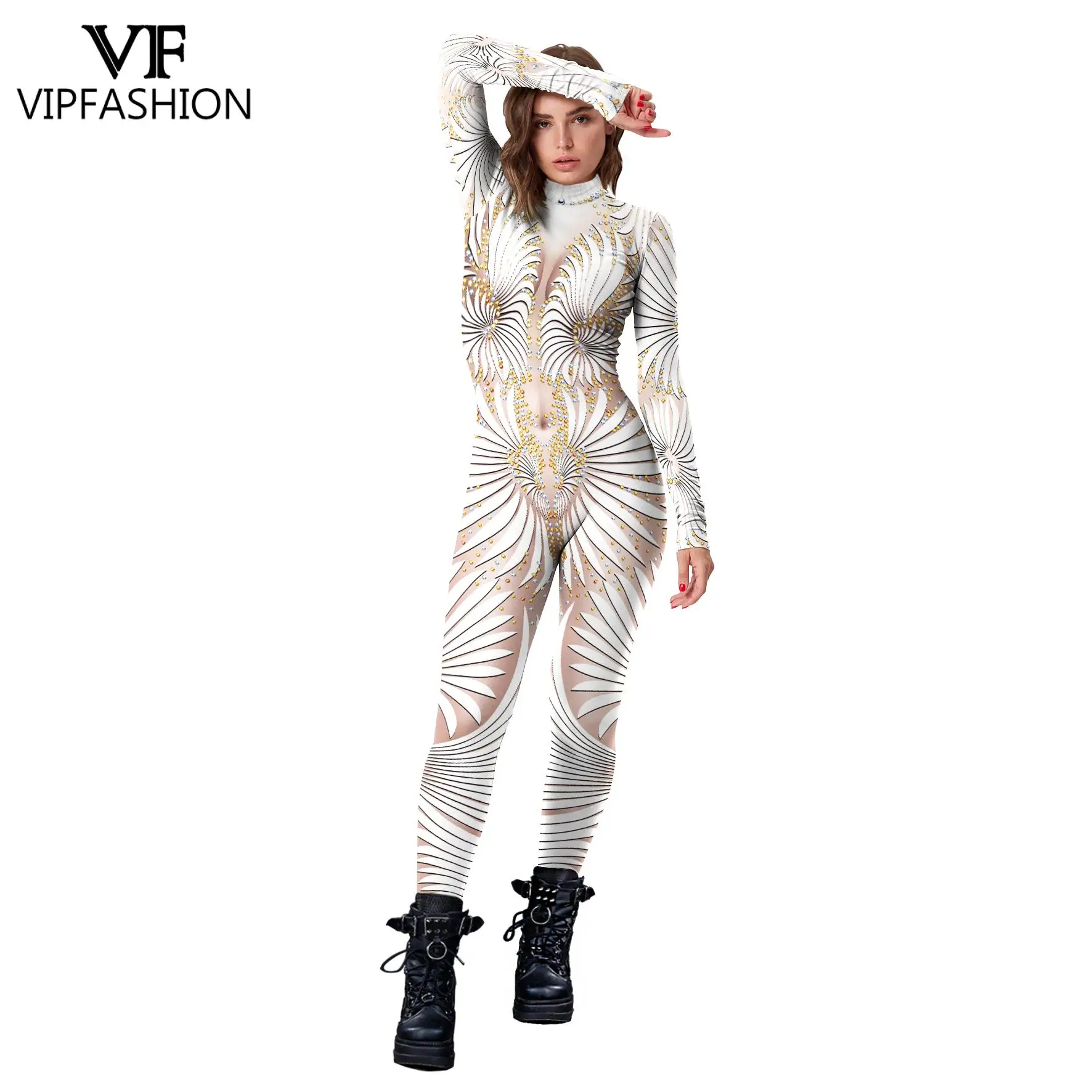 VIP FASHION Sequin Pattern Costume Women Sexy Zentai Bodysuit Cosplay Jumpsuit Holiday Carnival Party Clothes Elastic Suit