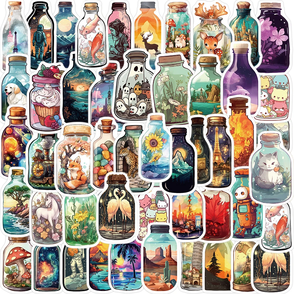 10/50Pcs Vintage Bottle World Cartoon Stickers Pack for Kids Phone Scrapbooking Wall Computer Decoration Graffiti Sticker Decals