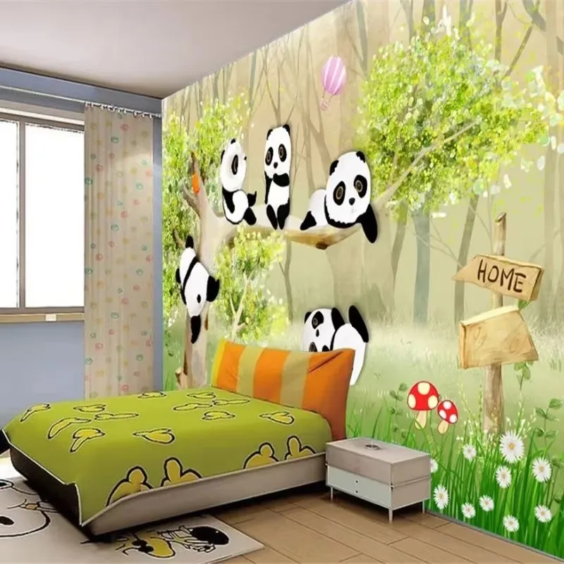 Custom wallpaper 3D mural cute cartoon hand-painted little panda children's room mural living room bedroom Hand drawn wallpapers