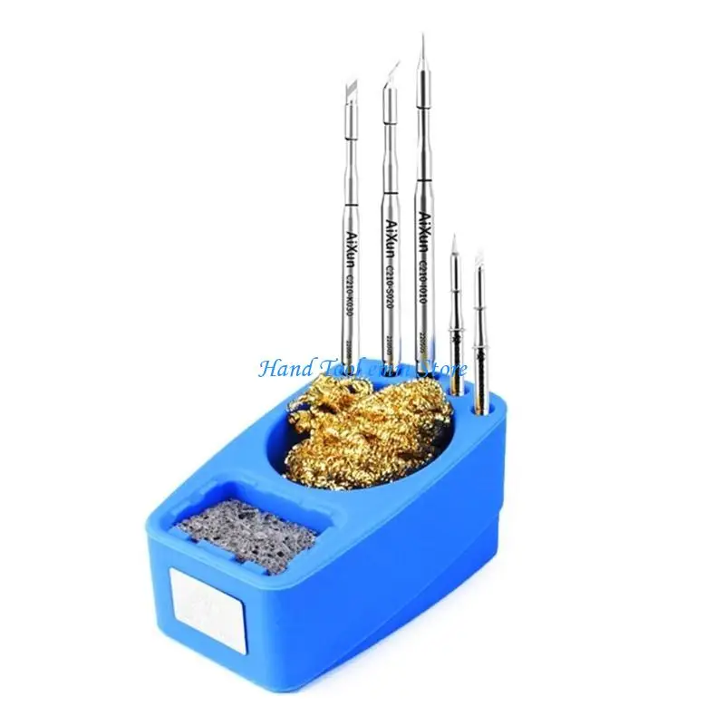 

H37F Essential Soldering Iron Cleaner Set with Brass Wire and Nonslip Base Silicone Holder for Technicians Electronics Repair