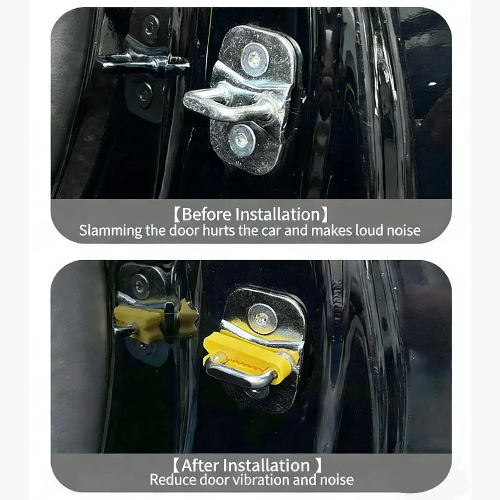 4PCS Car Door Slam Stopper Reduce Noise Buffer Cushion Auto Door Anti-Shock Pad Secure Fit Silicone Door Latch Protective Cover