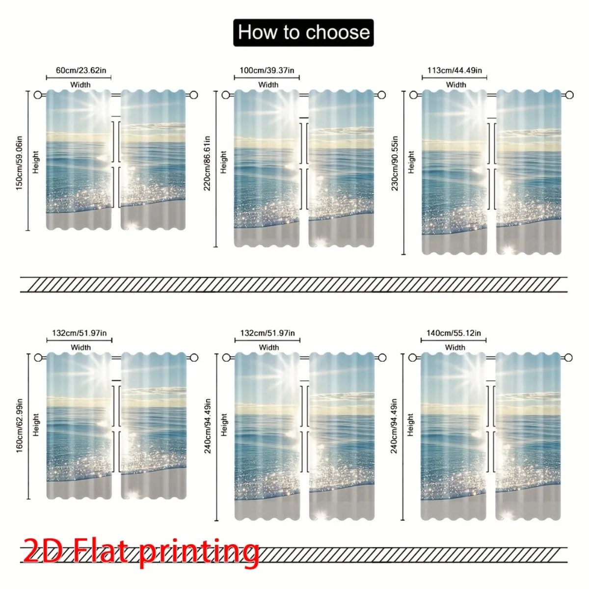 Polyester Coastal Seascape Curtain Panels Waterproof Ocean Wave Print Drapes for Bedroom Living Room Home Decor