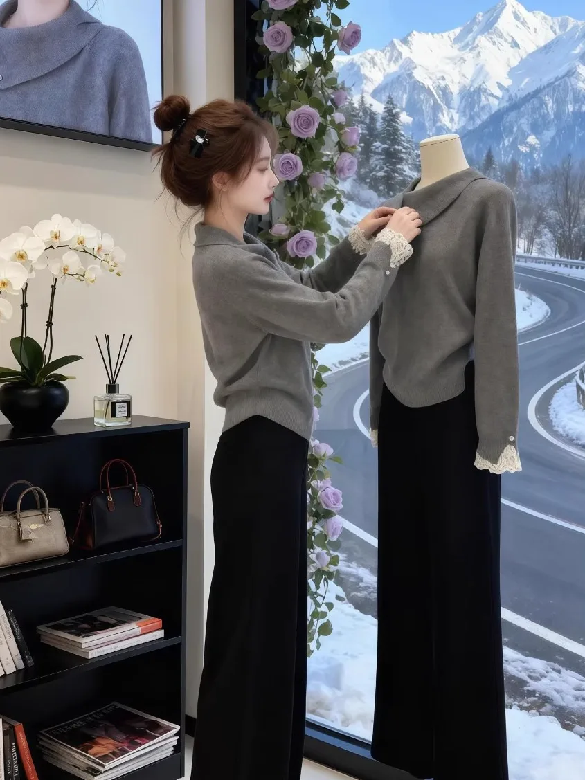 ay الدانتيل لصق المتضخم طاقم Ne سترة المرأة الخريف الشتاء جديد Sle كسول الراقية فضفاض ملابس داخلية قاعدة #5