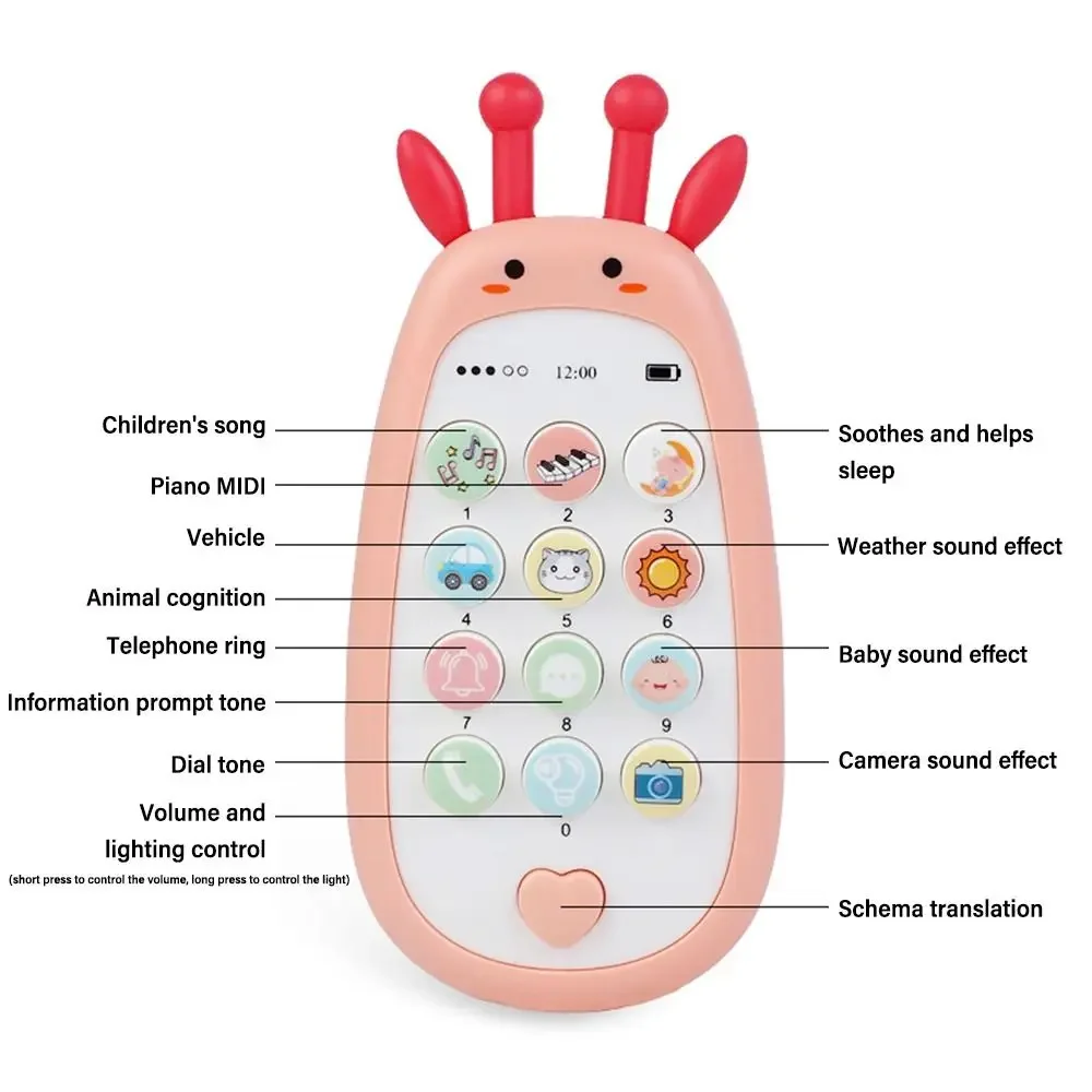 Brinquedo de telefone de bebê com som de música de alta qualidade com mordedor cervos/girafa estilo música móvel brinquedo de voz crianças