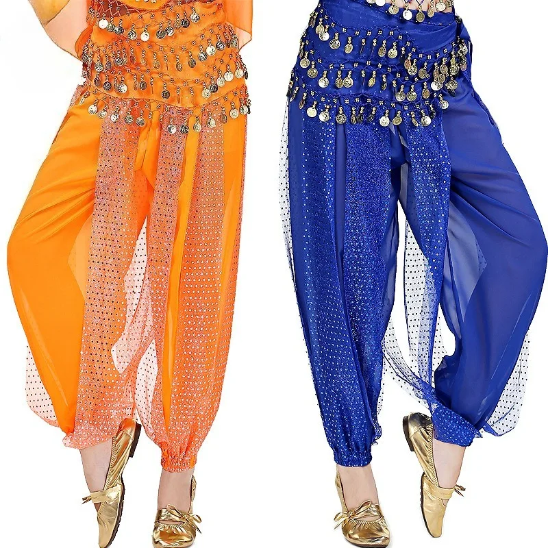 Indian Dance Pants with Sequins, Lantern-style Pants for Belly Dance Performance, Dance Pants for Belly Dance.