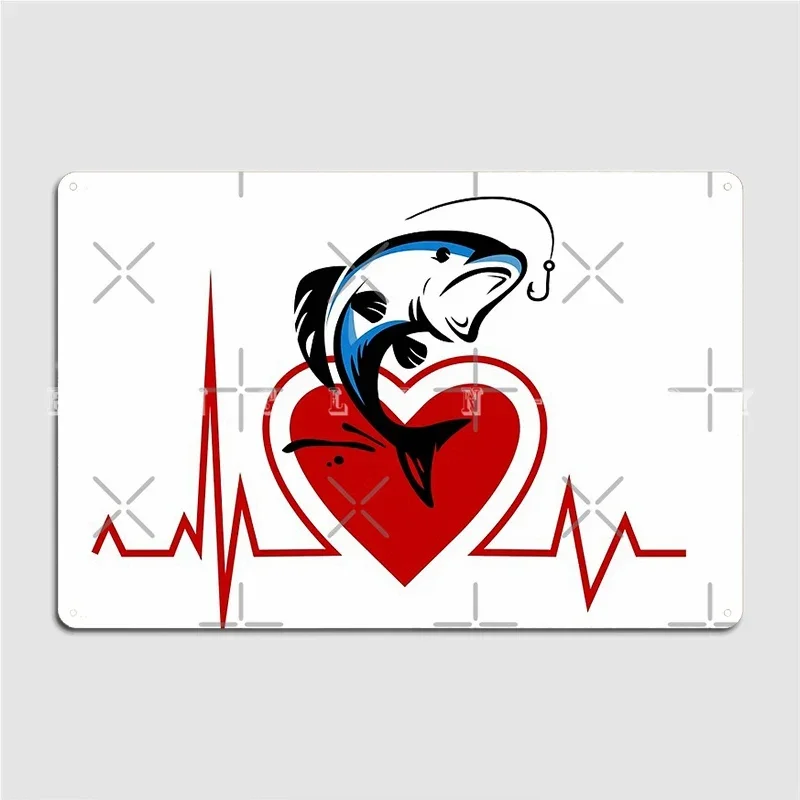 Fishing Hook Heartbeat Metal Plaque Poster Wall Cave Mural Funny Wall Decor Tin Sign Poster