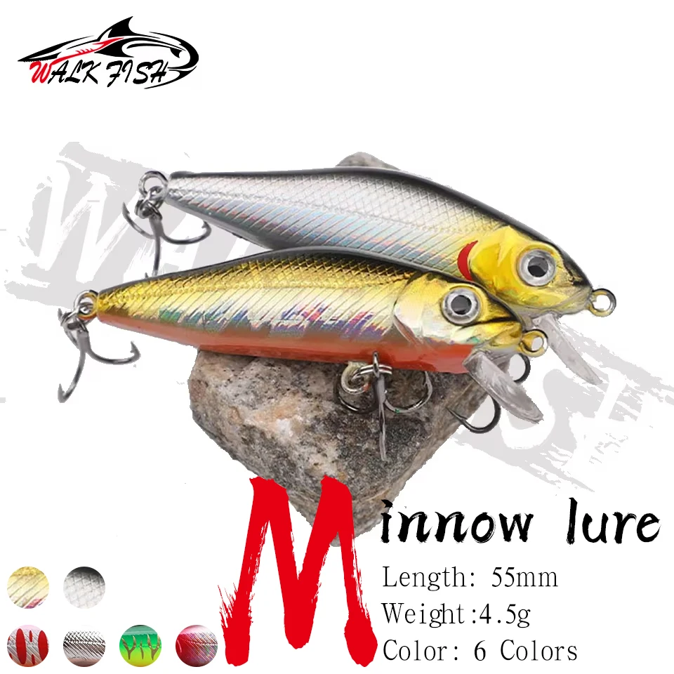 WALK FISH 5,5 cm 4,5 g 3D-Augen schwimmender Minnow-Köder aus Kunststoff, Pesca, künstliche Jig-Wobbler, Kurbelköder, harte Köder, Seebarsch