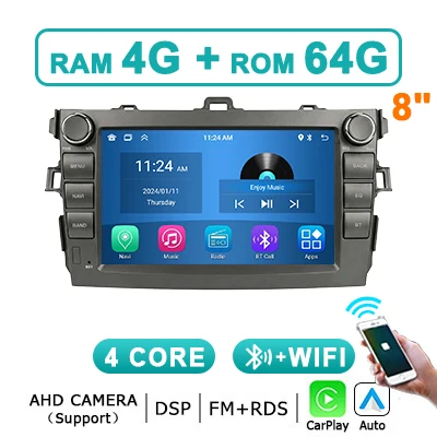 Android 15 draadloze Carplay Android Auto autoradio voor Toyota Auris Corolla 2006-2012 2din autoradio stereo multimediaspeler BT