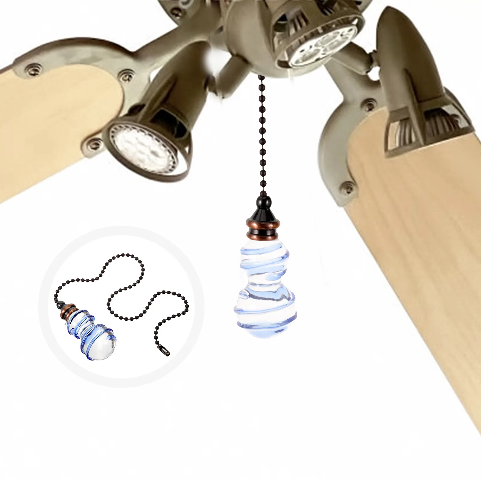 

2Pcs Pull Chain Extension for Ceiling Fans Light Switches Blue Gourd Waterdrop Ornaments Chime Hanging Decor Crystal