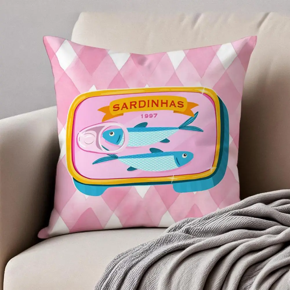 Cute Coastal Charm Sardines Art Design Cushion Cover Pillowcase Anti-dustmite Invisible Zipper Short Plush Sofa Cushion - view 6