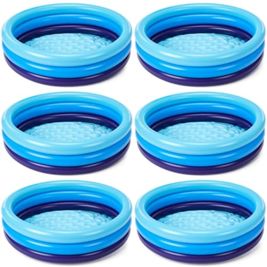 

6 Pack Inflatable Kiddie Pool for Toddlers, Blue PVC, Indoor/Outdoor Water Play Center, Lightweight Quick-Inflate