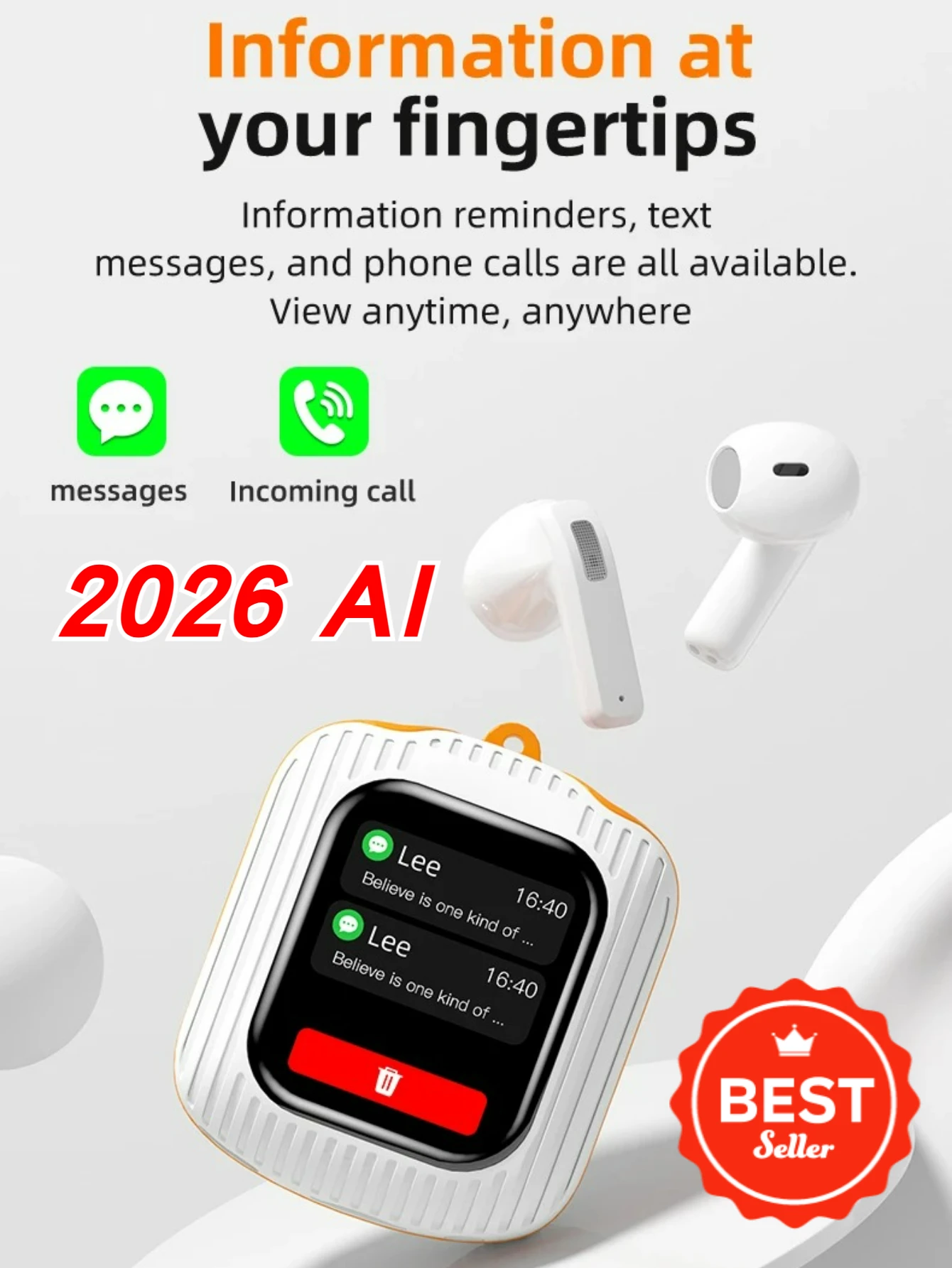 2026 سماعات أذن احترافية تعمل باللمس مع مشغل MP3 ومترجم AI محمول للتحكم في الصور لهاتف IPhone Android