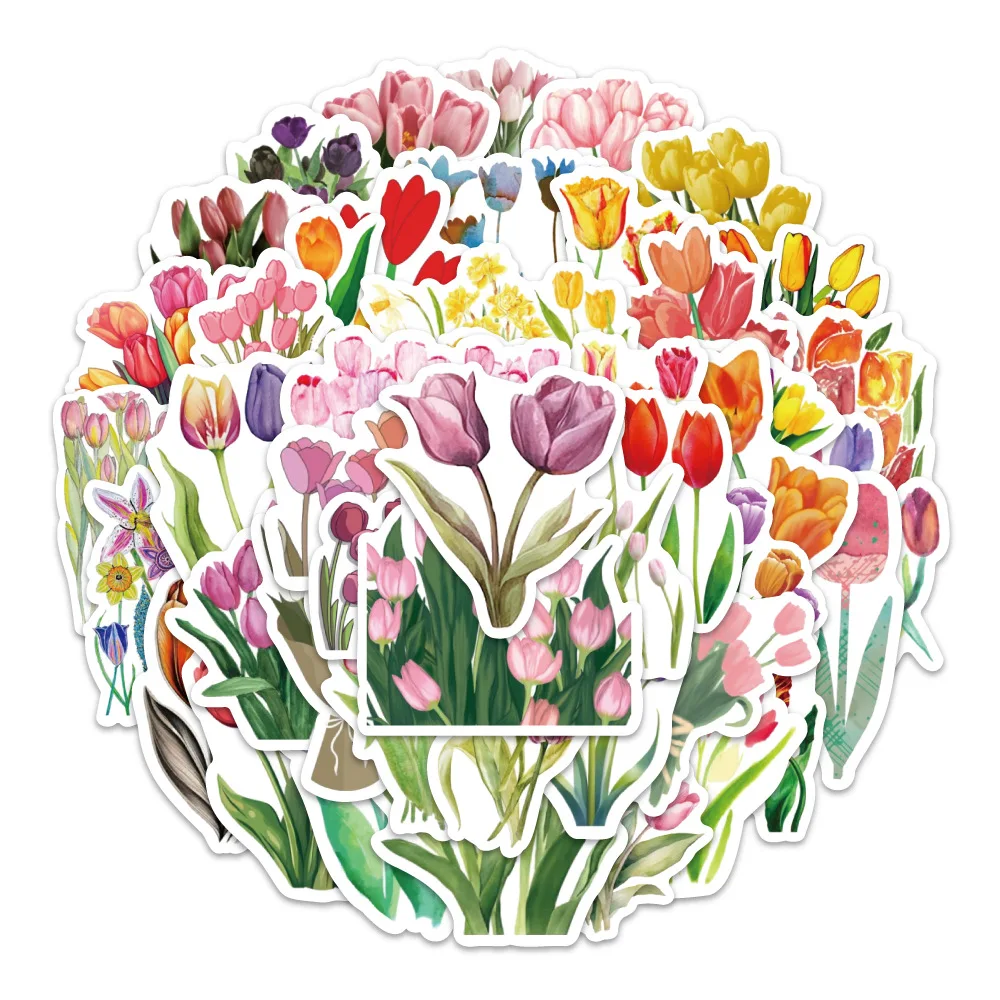 50PCS Tulipa Blumen Danke Belohnung Aufkleber personalisierte Cartoon dekorative Bleistift Box Tasse Gepäck Aufkleber Kinder Spielzeug Geschenk
