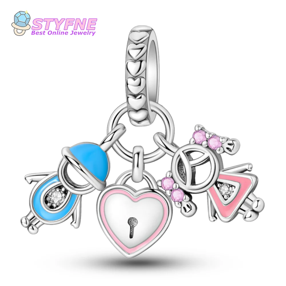 925 Sterling Silver Sparkling Glaze Couple Charm Beads Charms fit DIY Bracelets and Necklaces Dangle Pendants Fine Jewelry Mall