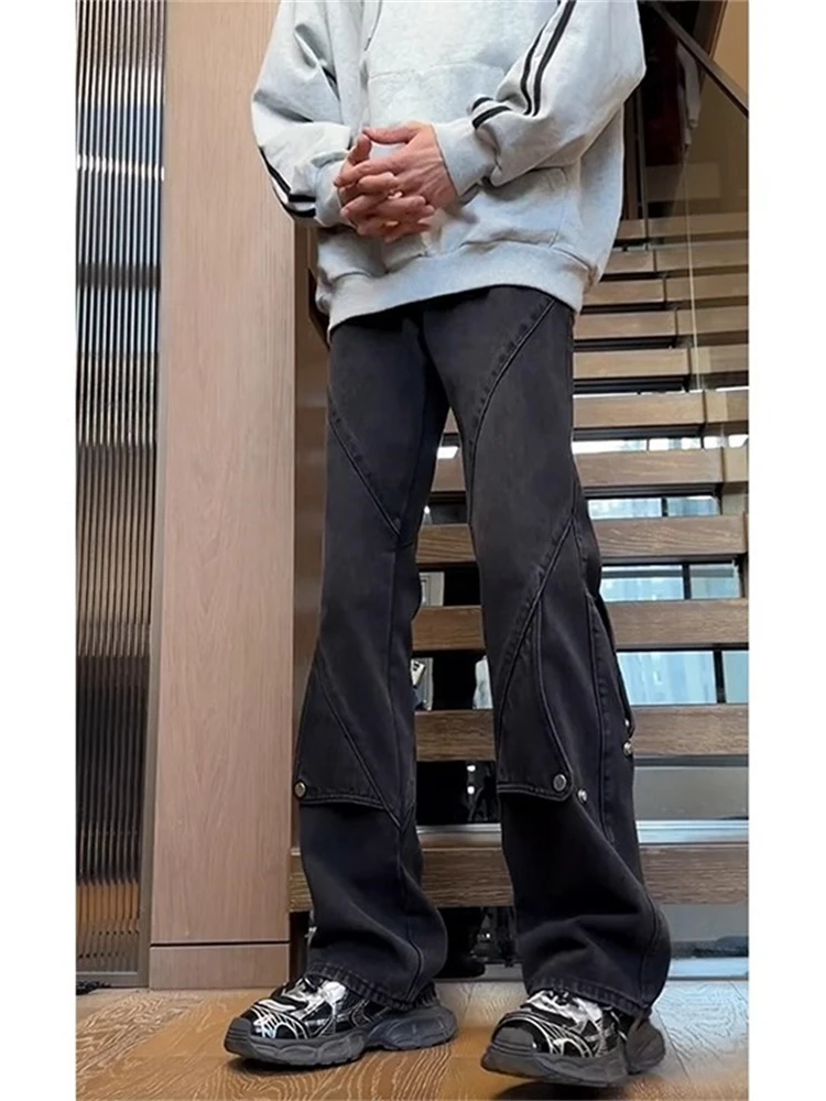 

Waed Denim Jeans Men's Spring Autumn Loose Straight Leg Pants Button Patchwork American Retro Cleanfit Youth Trendy Jeans