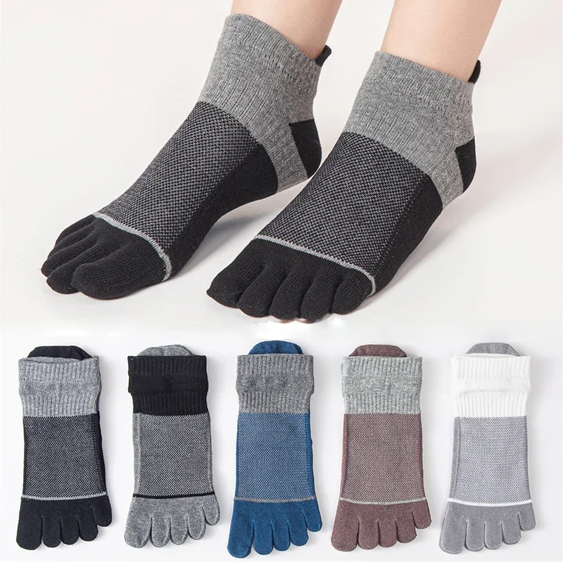 5 Pairs/lot Short Men Sport Toe Socks Soft Cotton Cutout Mesh Breathable Anti-Friction Five Fingers Ankle Socks Running Stocks