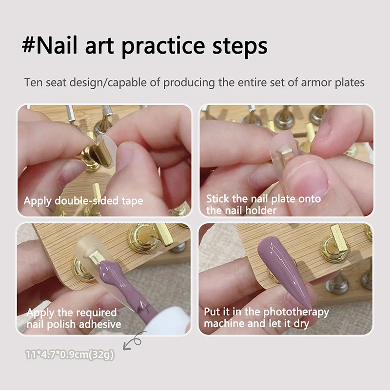 Double Row 10 Grids Wooden Nail Practice Stand Nail Display Stand Set Magnetic Nail Tips Practice Holders Manicure Tool