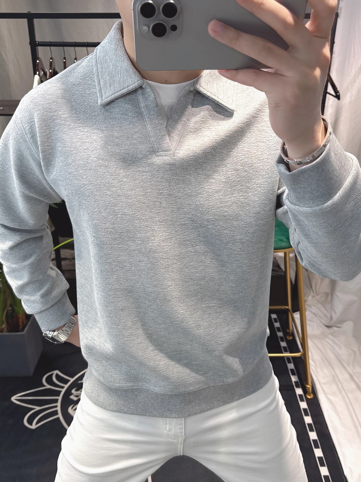 

Повседневный мужской свитшот с длинным рукавом, новинка весна-осень, с отложным воротником, удобный базовый топ, модный молодежный стиль