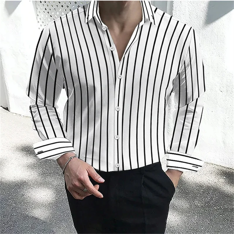 Simple men\'s shirt with long sleeves and vertical stripes, fashionable and trendy, casual, handsome, slim fit and comfortable