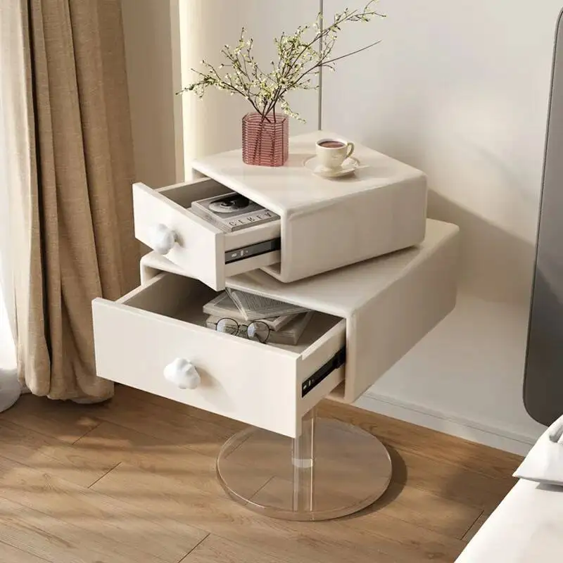

Storage Modern Rotating Nordic Nightstand Double Layer Cabinet Acrylic Modern Simple Solid Wood Tables De Nuit Furniture WKNS