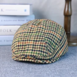 Men Classic Plaid Stripe Newsboy Cap for Men Women Winter Wool Flat Ivy Vintage Gatsbay Hat Irish Outdoor Cabbie Beret BJM94
