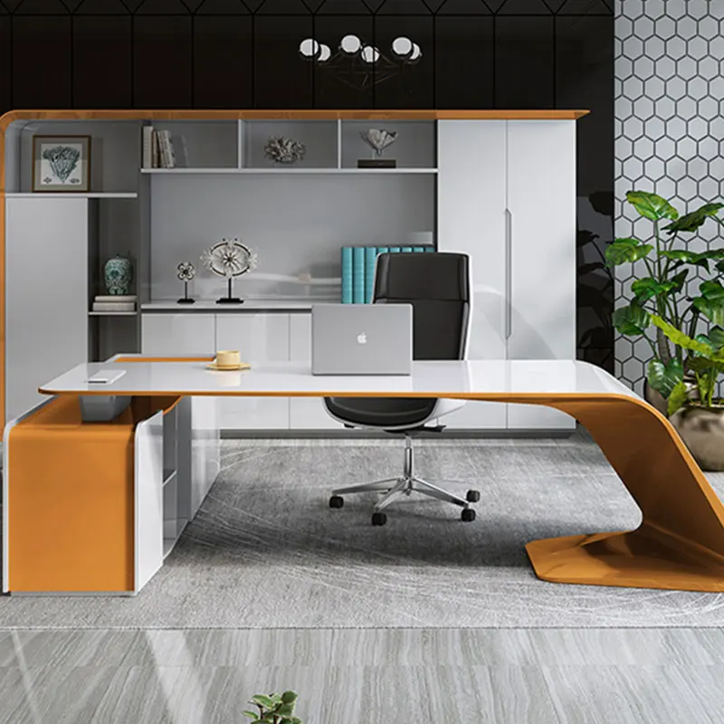 

Luxury Modern MDF Extendable Executive L-Shaped Solid Office Desk Durable Wooden Furniture for Boss Home Use Workstations