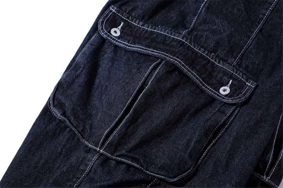 Vintage Blue Casual Jeans Mens Streetwear Harajuku Cargo Trousers Men Multiple Pockets Baggy Wide-leg Lantern Denim Pants Male