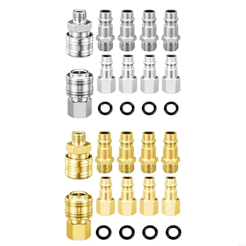 10Pcs Air Compressor Fitting 1/4Inch Male/Female Coupler Quick Releasing Steel Plated Rust Resistant M4YD