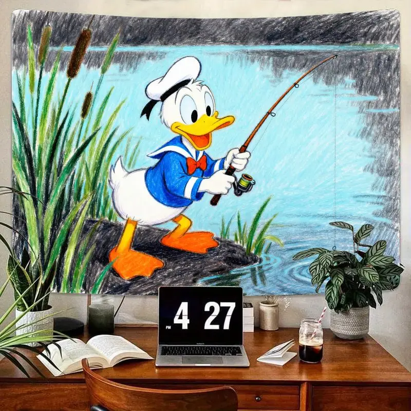 

1 шт., гобелен с изображением Дональда Дака Диснея, настенное искусство с изображением пруда и озера, полиэстеровый декор для гостиной, спальни, подарок для фаната
