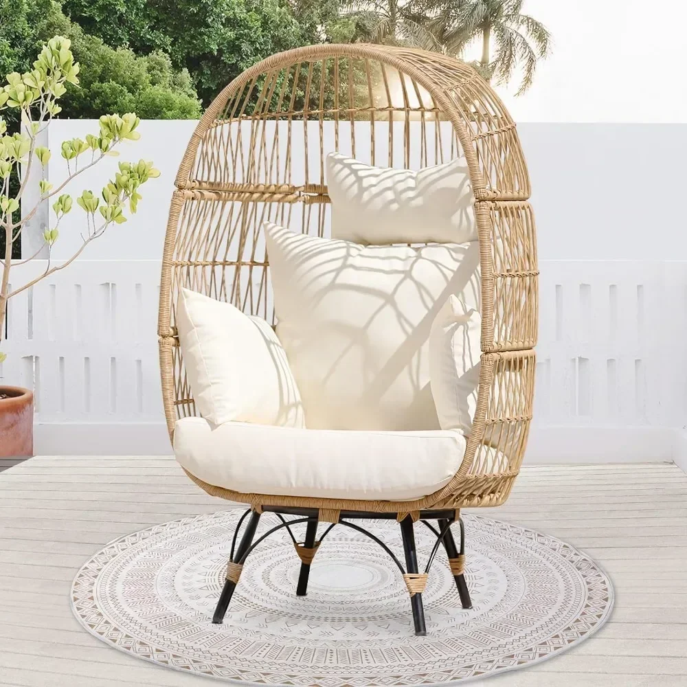 A 3/4/5 Piece Boho Outdoor Patio Furniture Sets with Egg Chair and Ice Bucket, Small L Shape Wicker Conversation Sectional Sofa