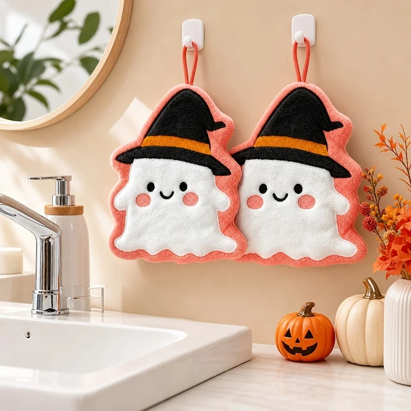 New Halloween Cute Dopamine Embroidered Hanging Kitchen Hand Towel - Super Absorbent, Non-Felting, Durable