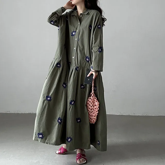 Chique dames lange Dr herfst winter nieuwe Sle ontwerp retro borduurwerk bloem losse afslankende Dr Ci woon-werkverkeer enkele knop