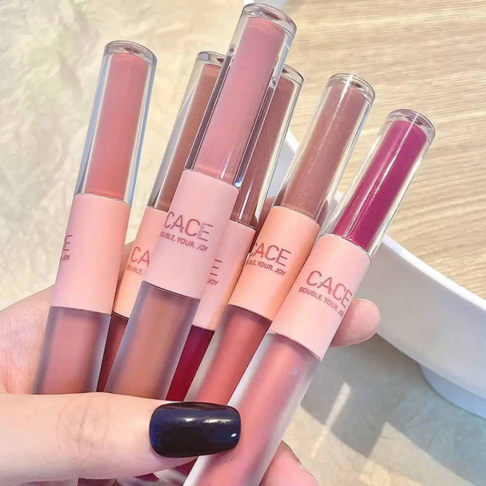 Draagbare Matte Dubbele Kleur Lipgloss Hydraterende Waterdichte Vloeibare Lippenstift Rode Tint Langdurige Water Lip Glazuur Make-Up