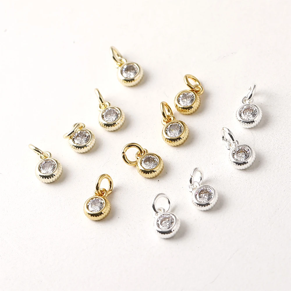 8 Pieces 5mm Brass Gold Inlaid Zircon Circular Pendant DIY Jewelry Making Necklace, Bracelet, Clothing Accessories Materials