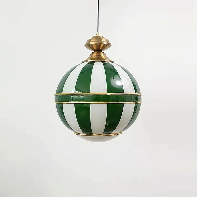 Vintage Art Deco Glass Striped Globe Shade Multicolor Balloon Design For Kitchen Island Dining Room