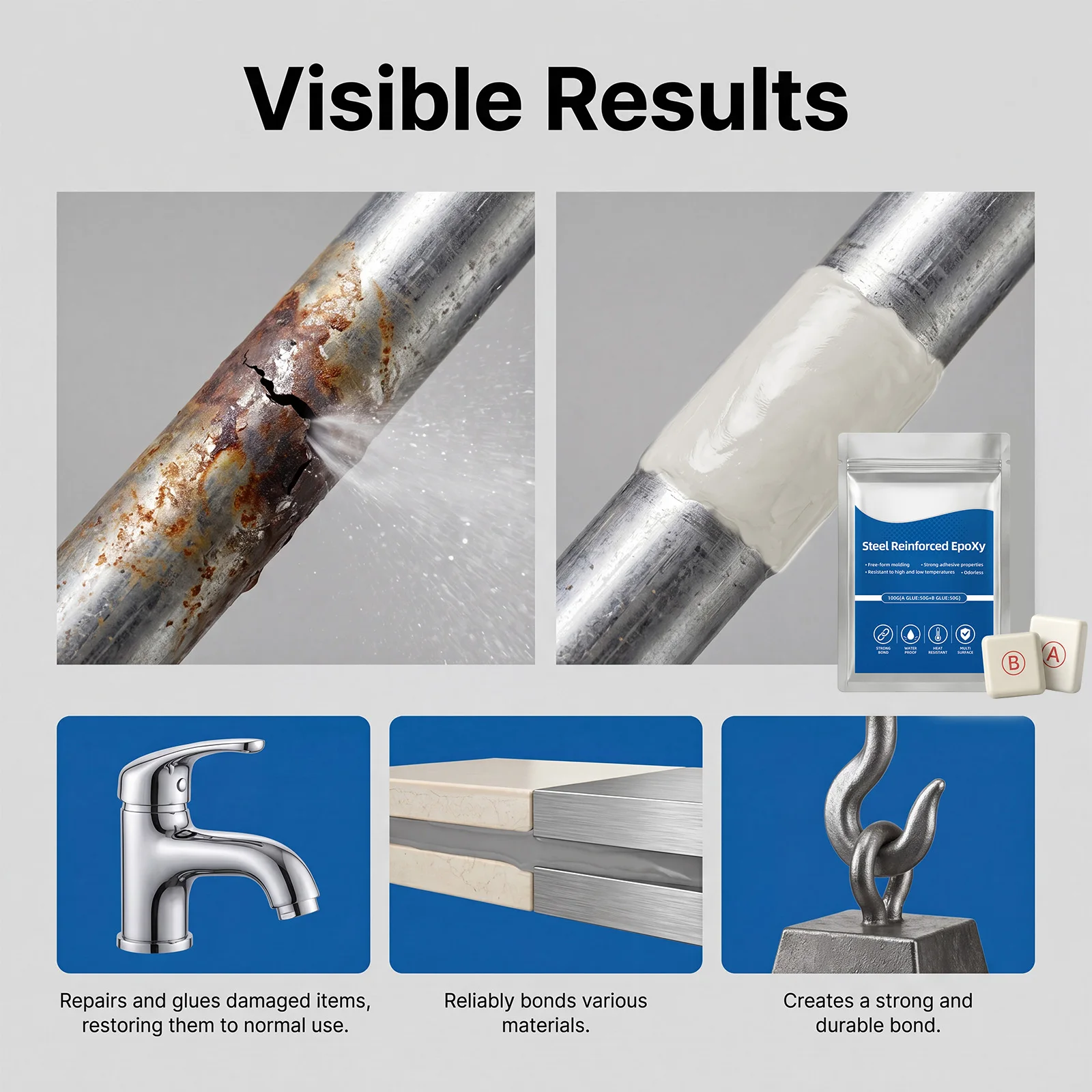 Reinforced Epoxy Putty Steel Reinforced Epoxy Putty Heat-Proof Epoxies Putties Repair Kit for Plastic Metal Ceramic