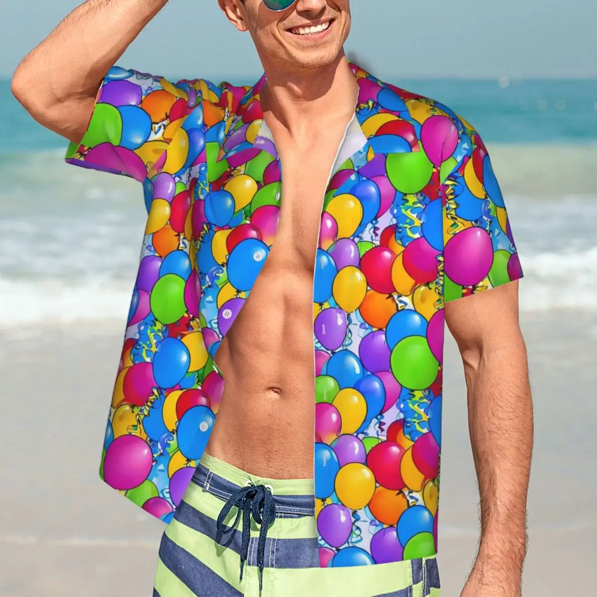 

Balloon Twister Beach Shirt Male Colorful Print Casual Shirts Hawaiian Short Sleeve Custom Elegant Oversized Blouses Gift